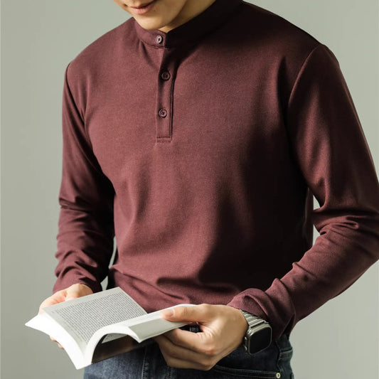 Polo de manga larga para hombre, sencillo, de color liso, para fitness