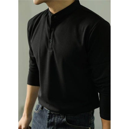 Polo de manga larga para hombre, sencillo, de color liso, para fitness