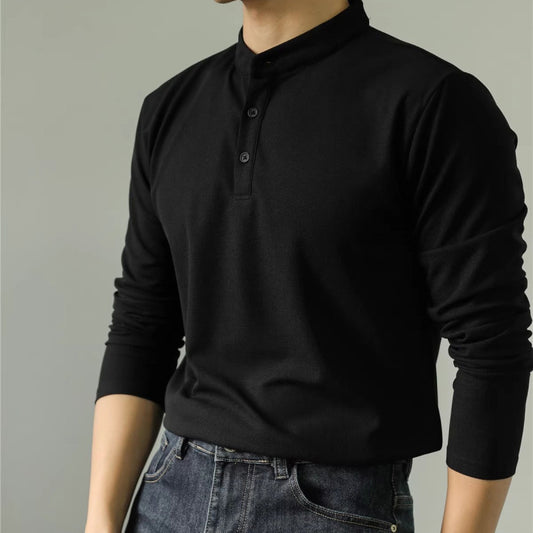 Polo de manga larga para hombre, sencillo, de color liso, para fitness