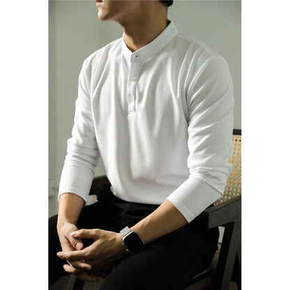 Polo de manga larga para hombre, sencillo, de color liso, para fitness
