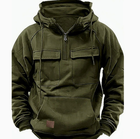 Sudadera con capucha para hombre con cierre, cordón y diseño de bolsillo – Moda casual deportiva
