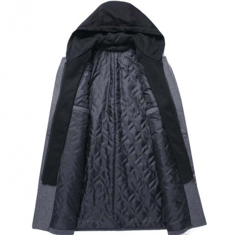 Abrigo informal de lana para hombre, chaqueta de largo medio con sombrero desmontable