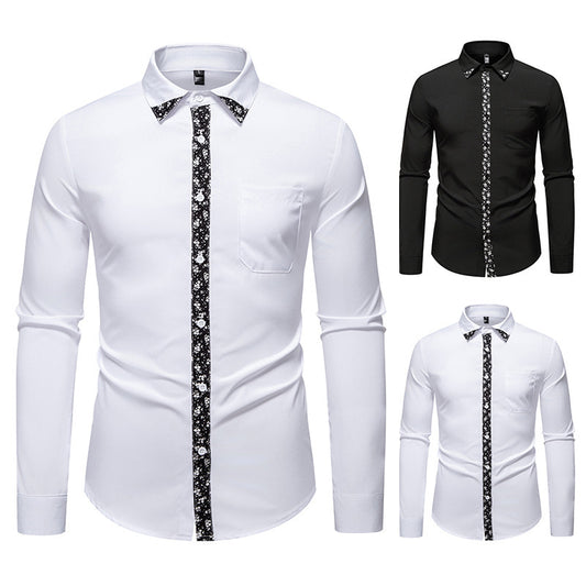 Camisa casual de manga larga con diseño de bloques de color para hombre, color liso