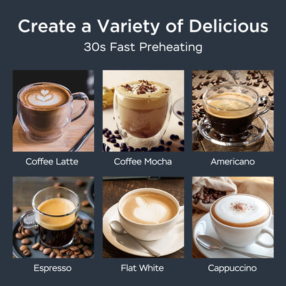 Cafetera expreso Geek Chef de 20 bares con espumador de leche para latte, capuchino y macchiato. Para uso doméstico. Depósito de agua de 1,8 l. Acero inoxidable.