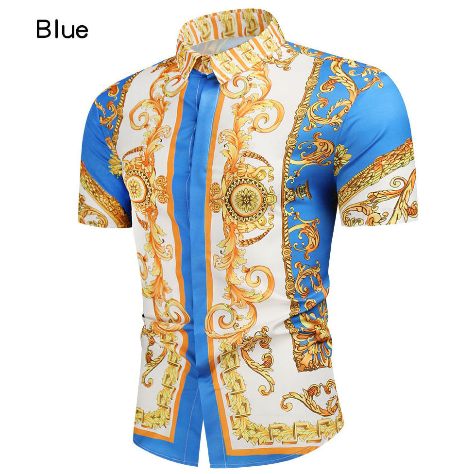 Camisa de moda con impresión digital 3D para hombre, corte entallado, manga corta