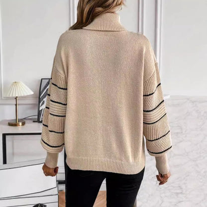 Jersey de cuello alto a rayas con hombros caídos y manga larga