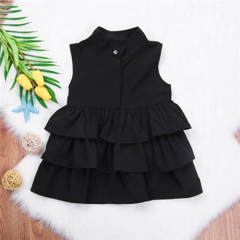 Vestido sencillo de moda de color sólido sin mangas para niñas pequeñas y medianas