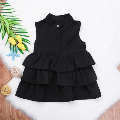 Vestido sencillo de moda de color sólido sin mangas para niñas pequeñas y medianas