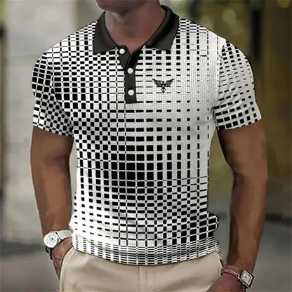 Polo de hombre de manga corta con estampado de cuadros y murciélagos