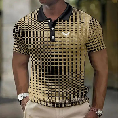 Polo de hombre de manga corta con estampado de cuadros y murciélagos