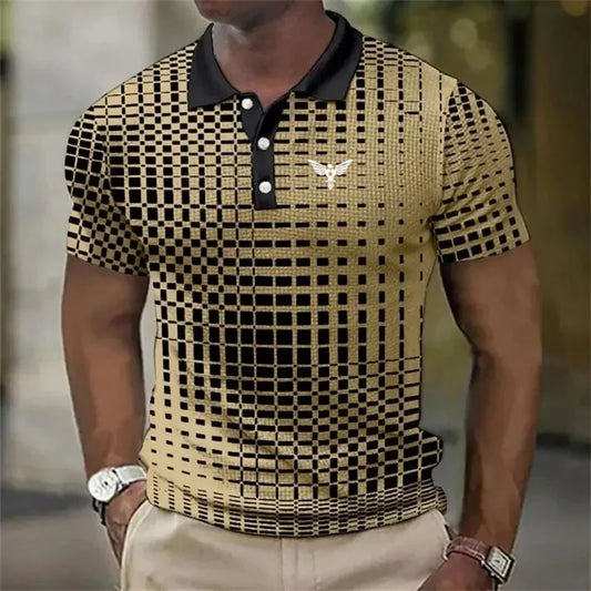 Polo de hombre de manga corta con estampado de cuadros y murciélagos