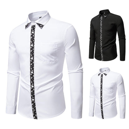 Camisa casual de manga larga con diseño de bloques de color para hombre, color liso